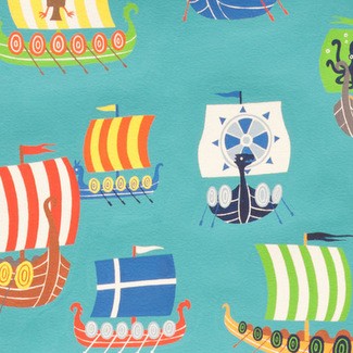 Alexander Henry Fabrics - Monkey's Bizness - The Viking Fleet Aquamarine 7964B 