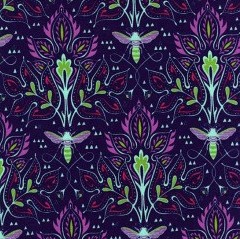 Michael Miller Stoffe - Emma's Garden - Bee Damask PS6449 Violet