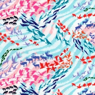 Free Spirit Fabrics - Migration by Lorriane Turner - Migratory Map LT012 Aqua