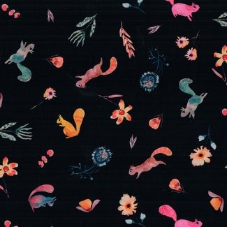 Robert Kaufman - Flora and Fun by Subhashini Narayanan - Squirrels 22011 Black